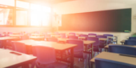 Classroom with chalkboard and sunshine