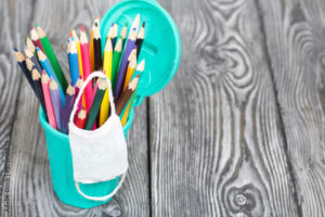 School supplies with medical mask
