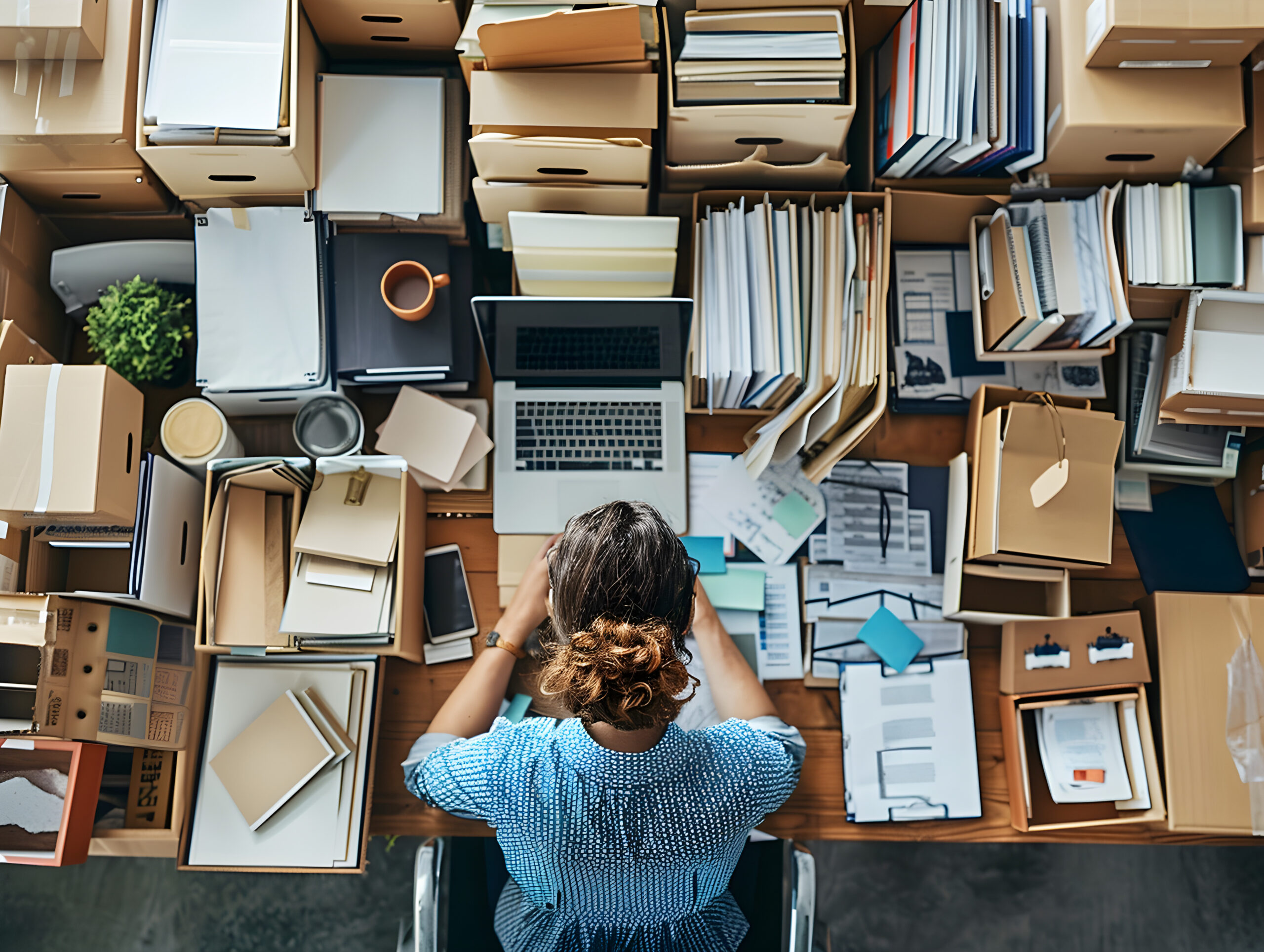 neatly arrange and organize files and documents in an office.