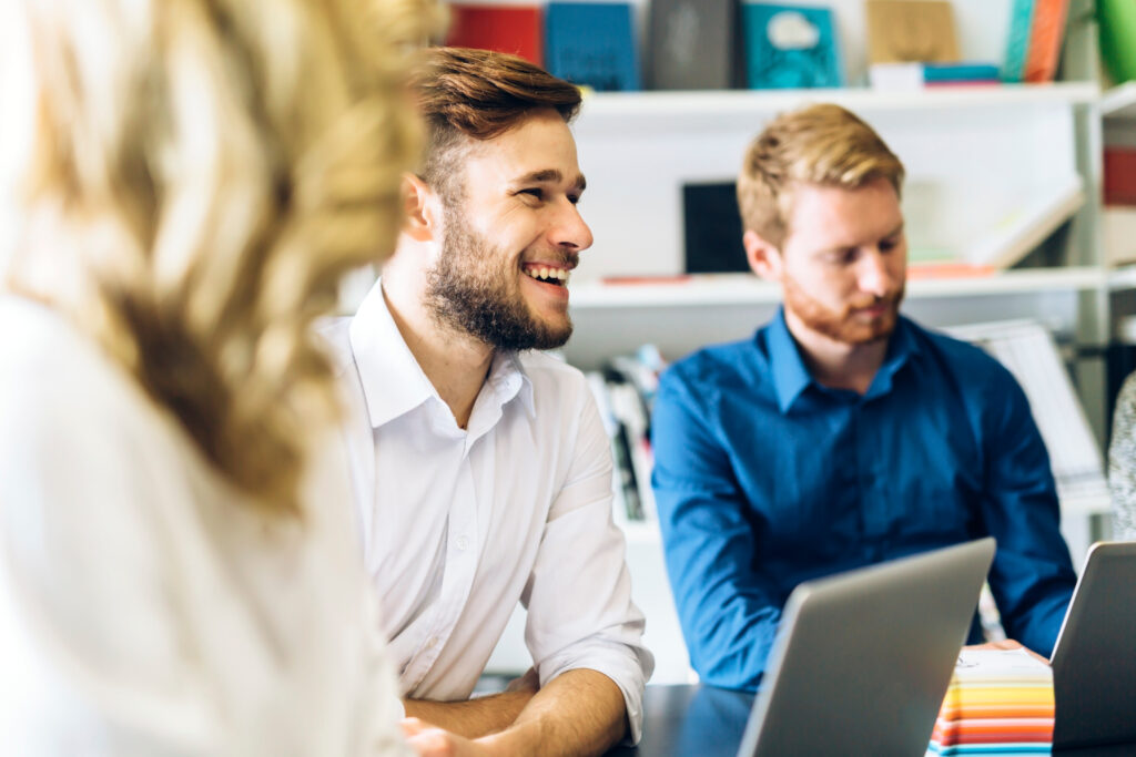 Cheerful coworkers in office