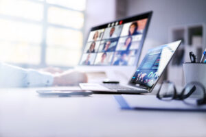 virtual video conference with lots of office technology