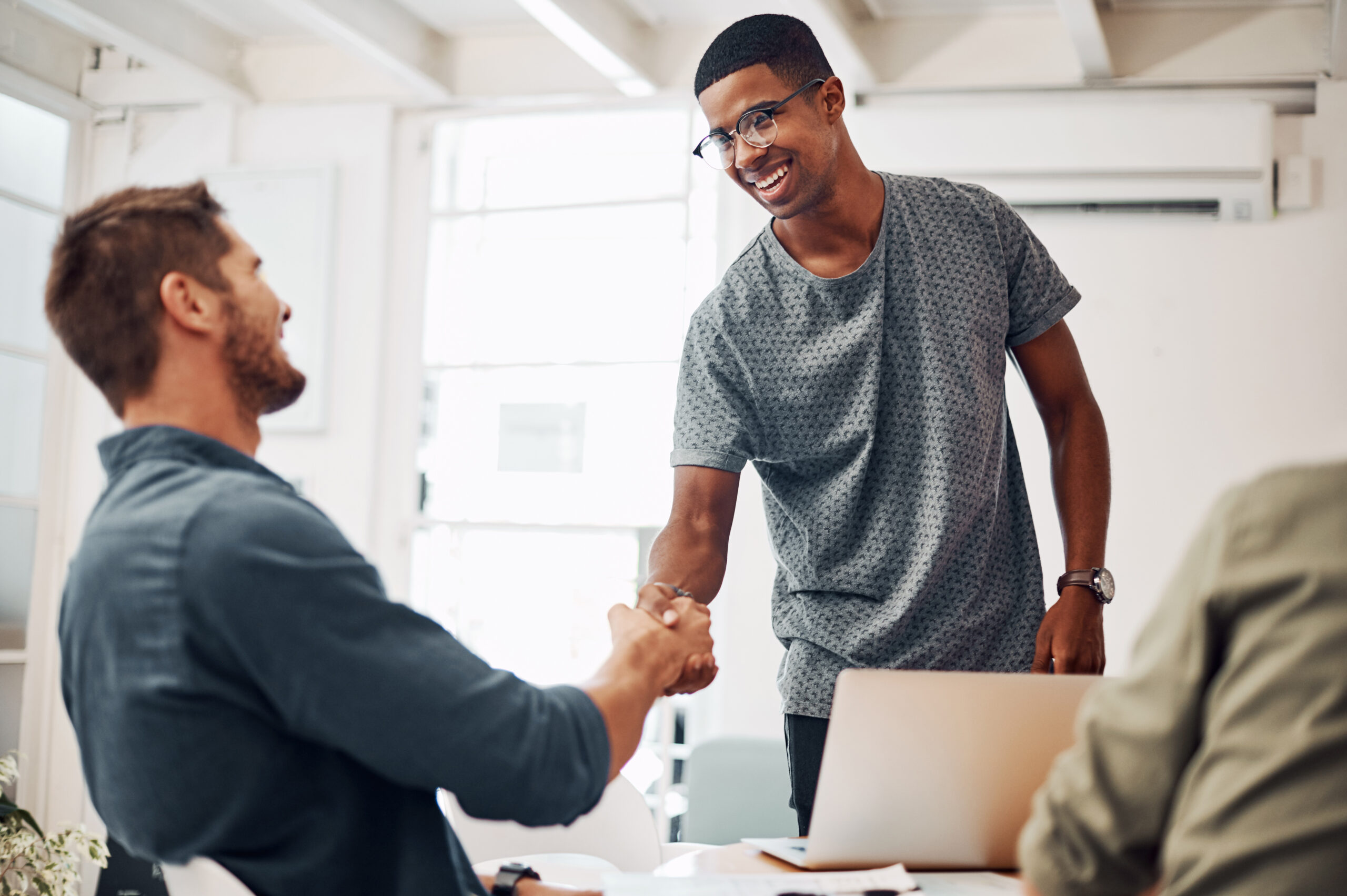 Business people, handshake and welcome