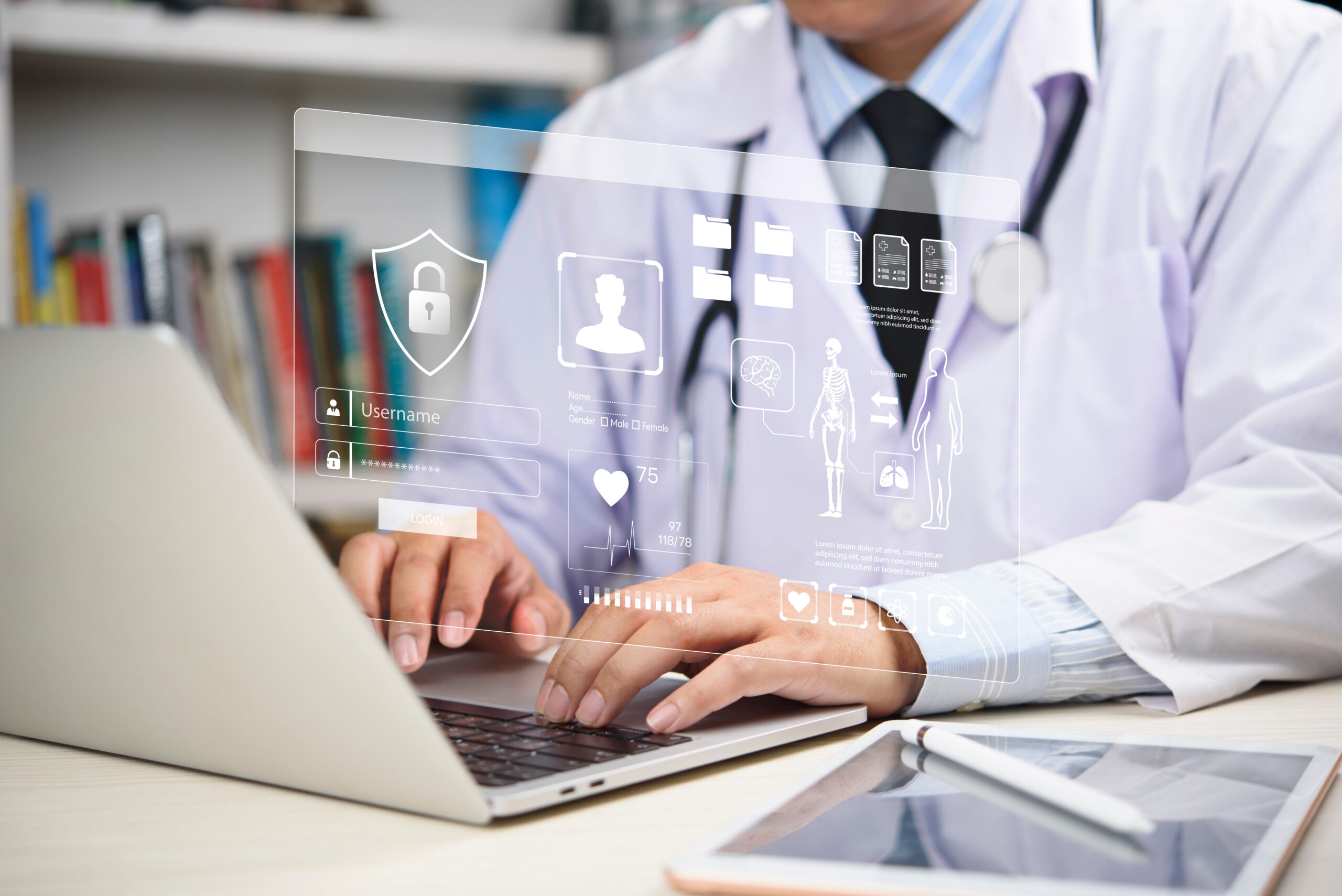 Medical entering password on virtual patient dashboard