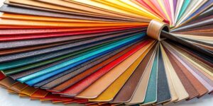 Colorful leather fan catalog with various swatches for customization,, printing, office supplies, printing, office supplies