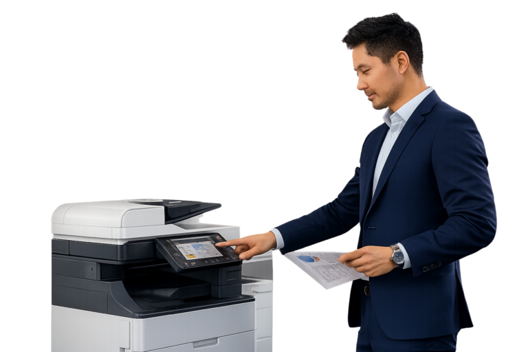 businessman at copier and printer