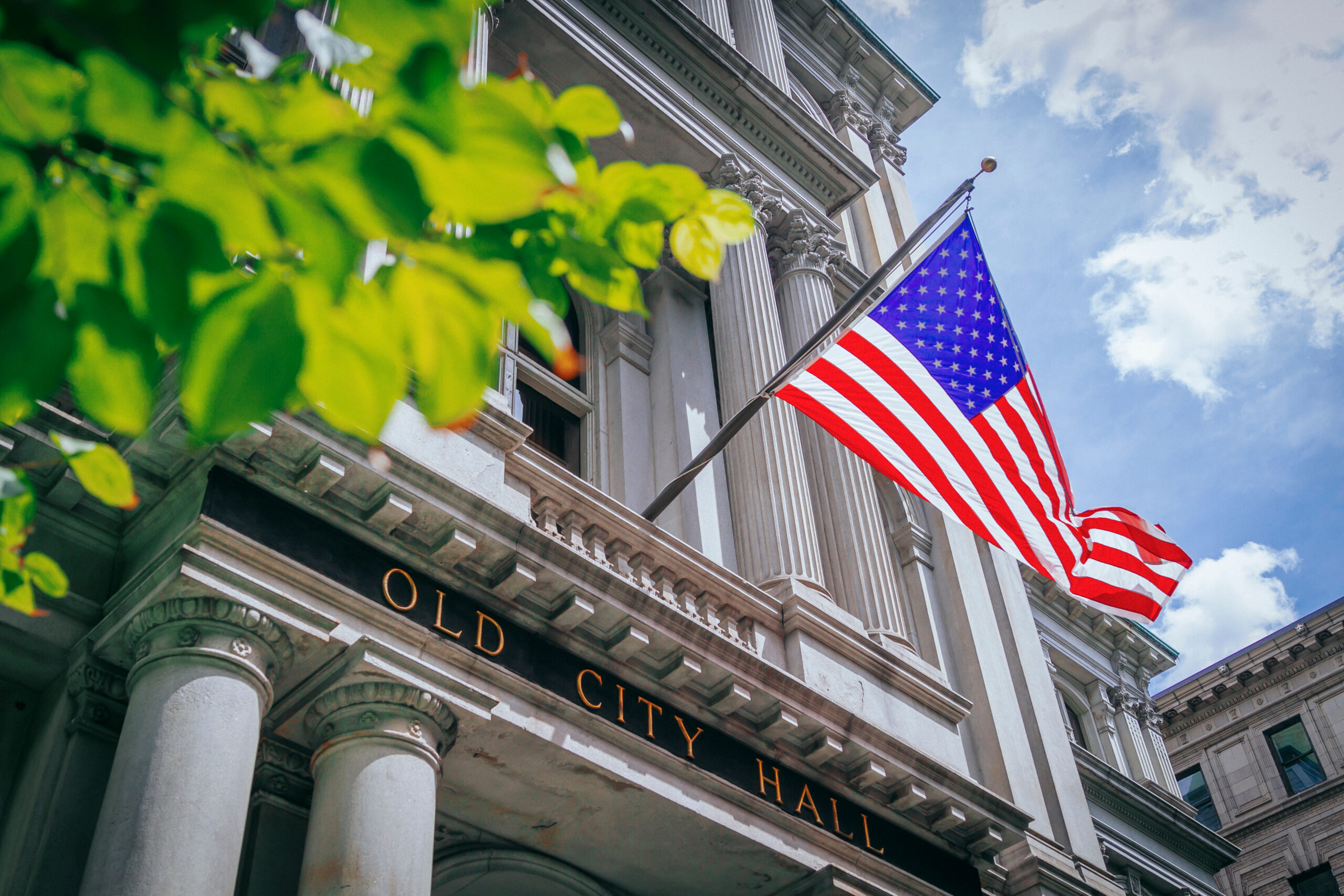 US Flag Flying over Old City Hall