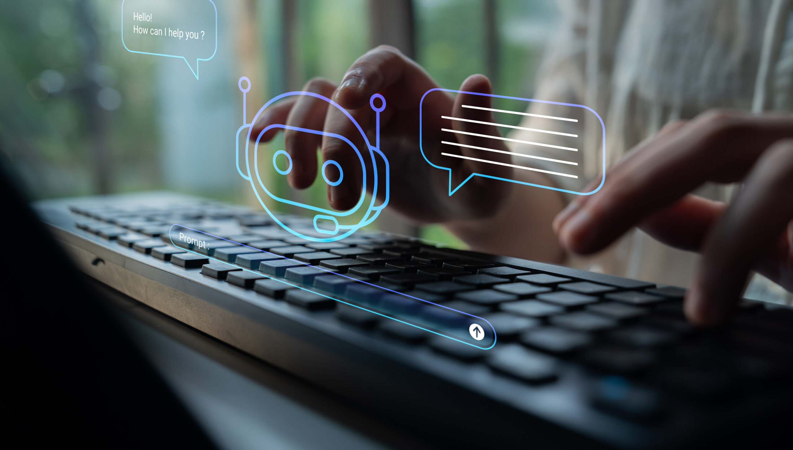 typing on keyboard to AI for prompts