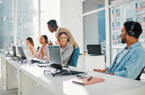 IT support, helpdesk, people working on computers