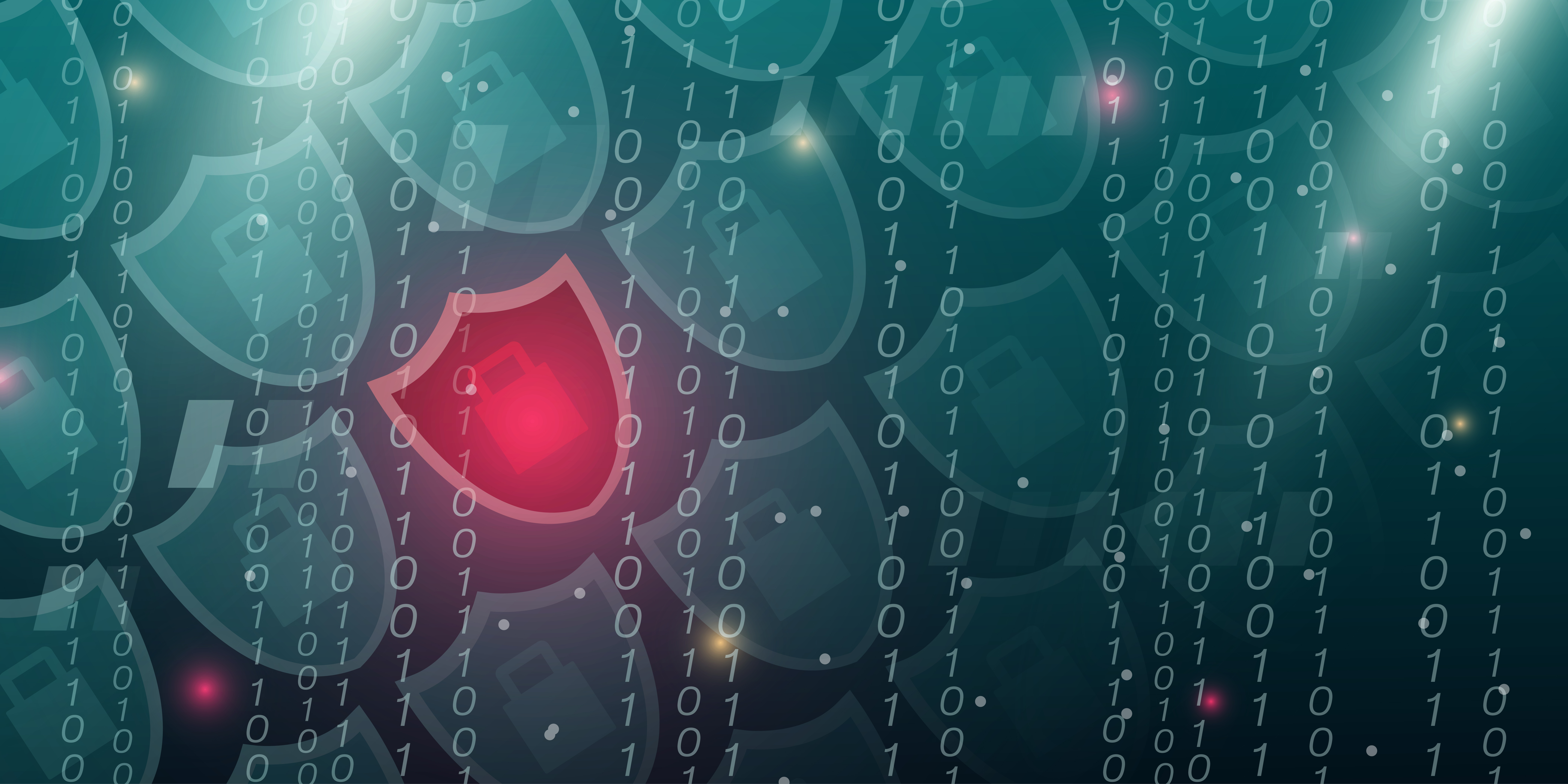 Illustration for National Cyber Security Awareness Month. Shield, Number and light. Great for cards, banners, posters, social media and more. Dark green background.