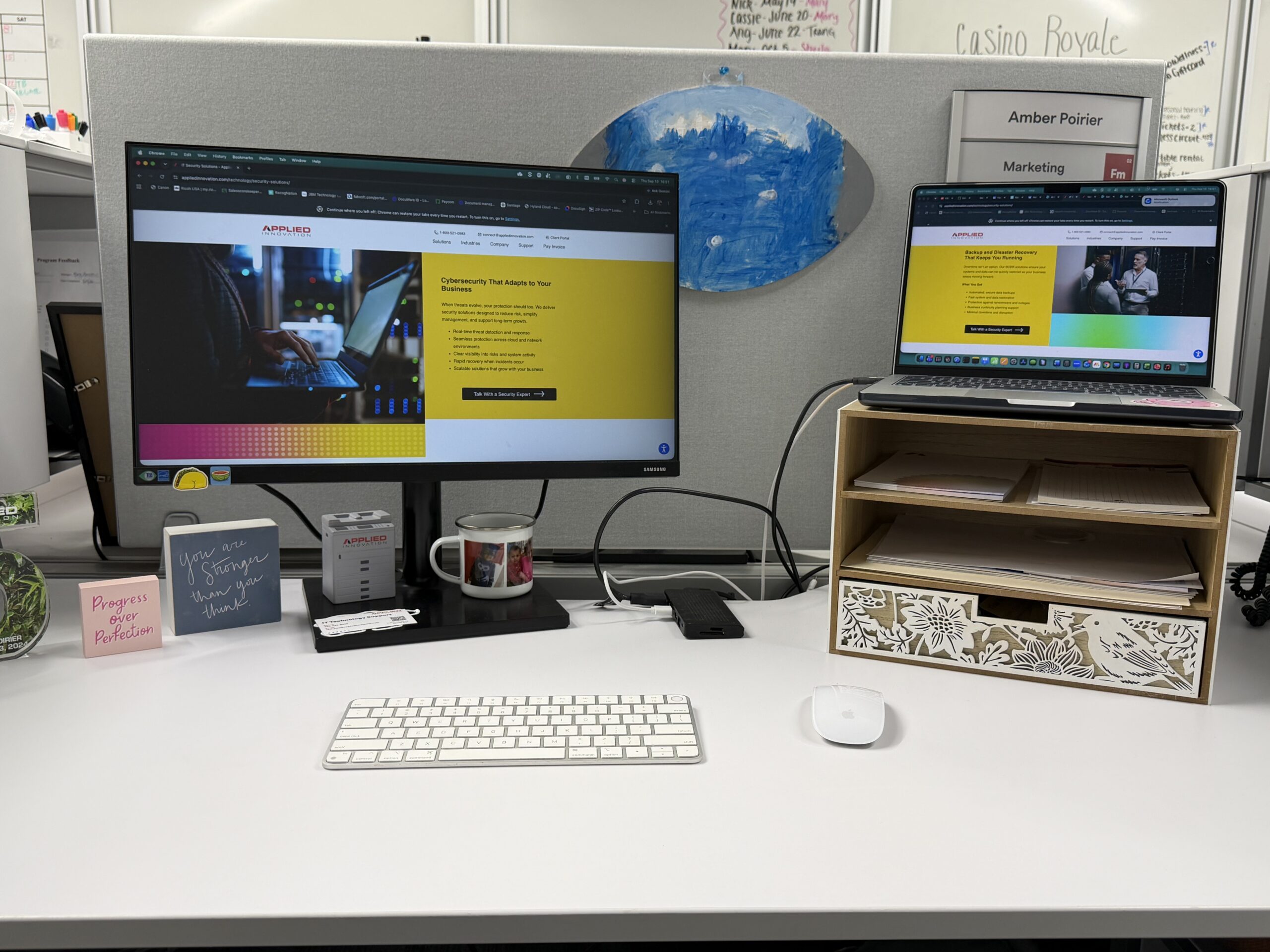 Office employee workspace protected by cybersecurity managed IT services